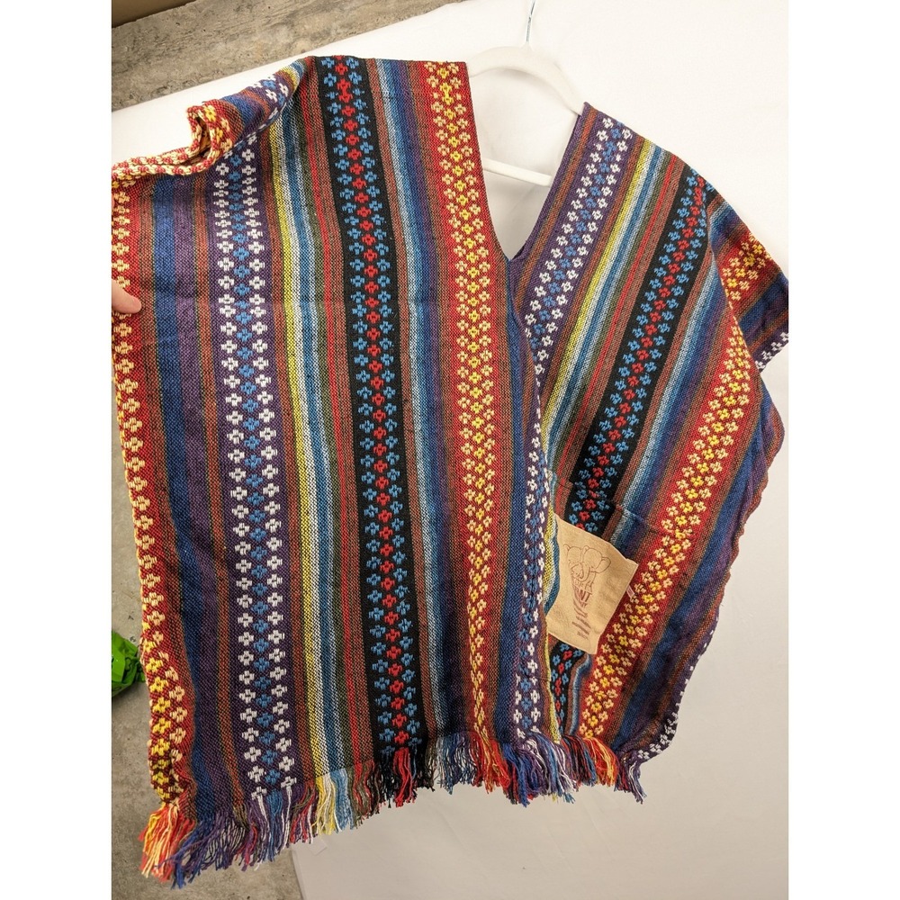 Elephant Jungle Sanctuary Thai Woven Kaftan Top Size M Multicolor Granola Hippie - Picture 3 of 8
